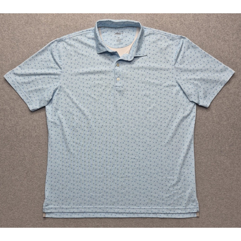 johnnie-O Gage Polo Shirt Men's XL Gulf Blue All Over Print Stretch Golf